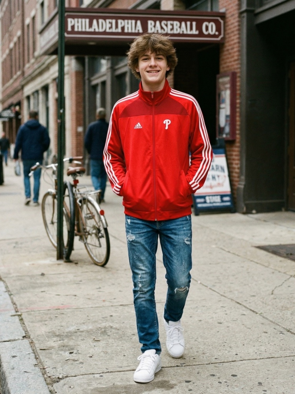 Adidas Philadelphia Phillies MLB Youth Medium 10/12 Full Zip Jacket Red NEW
